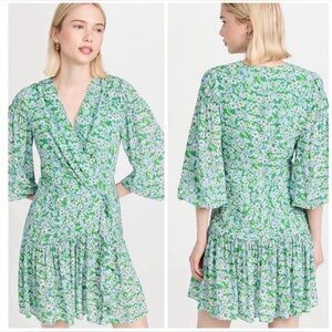 Shoshanna Nicola Floral-Print Ruffle Mini Dress Spring Green. Size 4